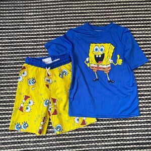 🌿Nickelodeon Spongebob Squarepants Boys 2 Piece Shirt Trunks Swimsuit 8